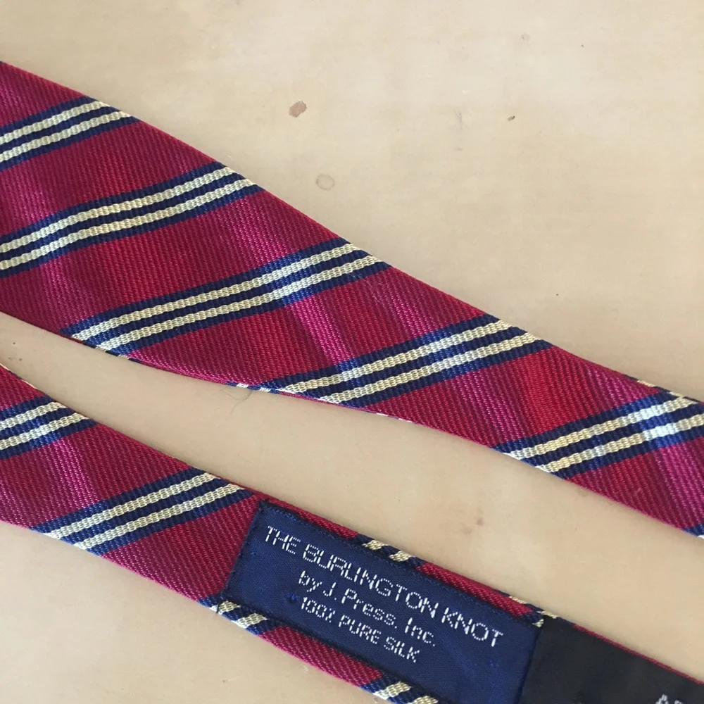 J. Press silk Burlington knot bow tie red and blue stripe preppy yale